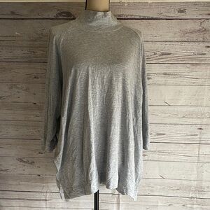 Eileen Fisher Womens Gray Mock Turtleneck Hi-Lo Slit Hem 1/2 Sleeves Tunic Top